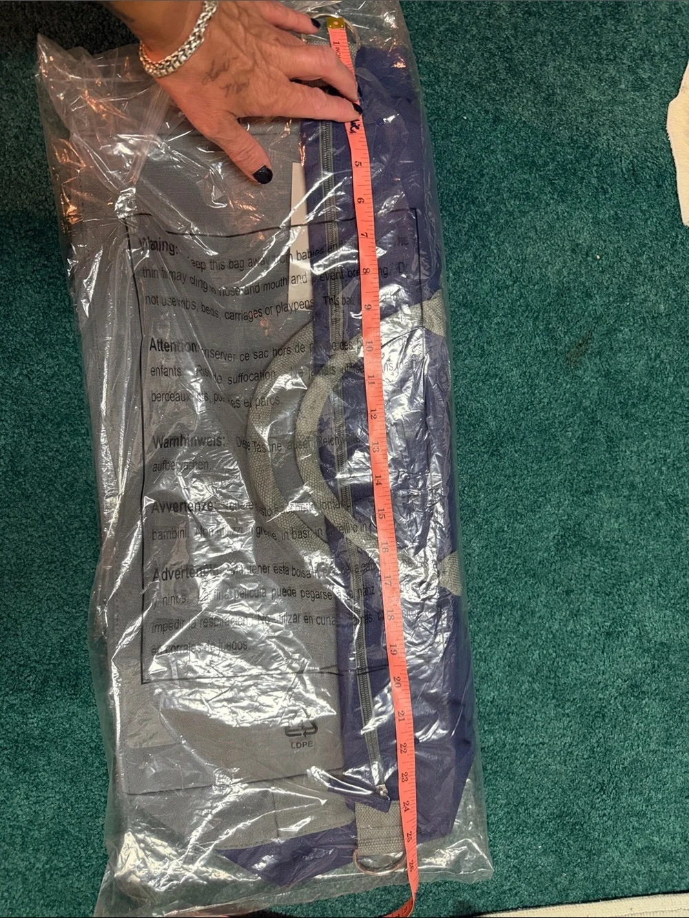 Tommy Bahama navy blue and grey Duffel Bag with Grey Straps 25 inches long. New